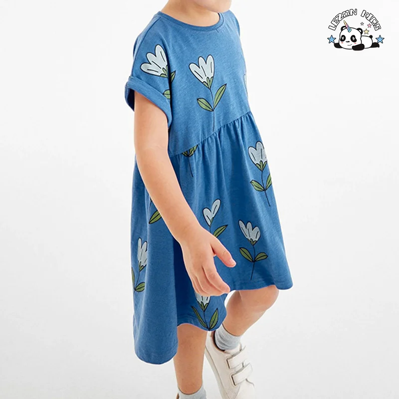 LEZONKIDS - 2024 High Quality Girls Summer Cartoon Princess Dress Cute Breathable Cotton Print Girls Dress